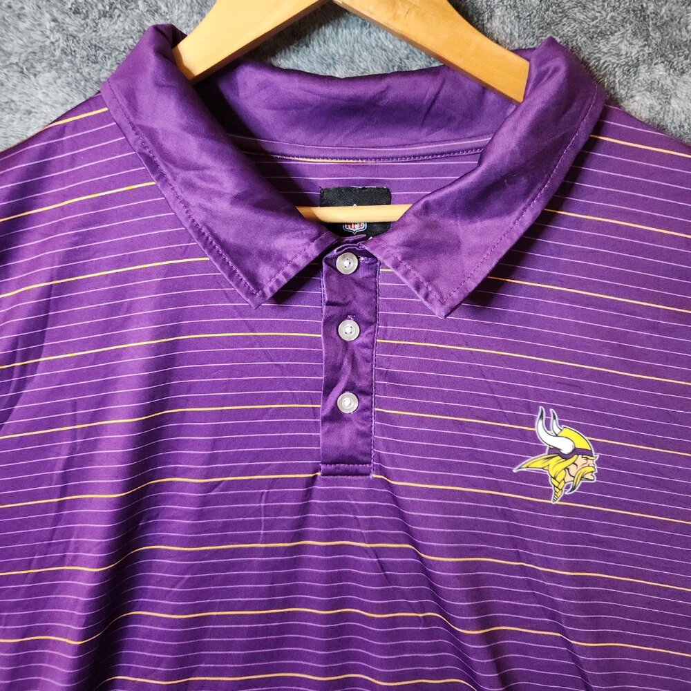 NFL Team Apparel Minnesota Vikings Men's Striped Polo Shirt - Size Medium Purple - Picture 7 of 10
